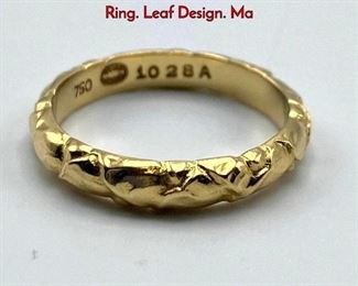 Lot 44 18K Gold GEORG JENSEN 1028A Band Ring. Leaf Design. Ma