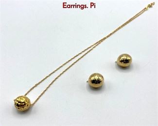 Lot 46 3pc 14K Yellow Gold Ball Pendant Necklace, Earrings. Pi