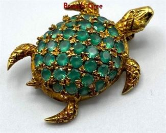 Lot 51 18K Gold Gemstone encrusted Figural Turtle Brooch. Gree