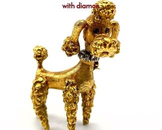 Lot 52 18K Gold Figural Poodle Brooch. Moving head with diamon