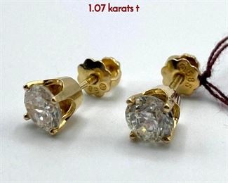 Lot 61 Pr 14K Yellow Gold Diamond Stud Earrings. 1.07 karats t