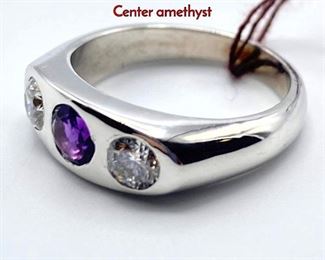 Lot 62 14K Gold Amethyst Diamond Gypsy Ring. Center amethyst