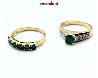 Lot 63 2pc 14K Gold Emerald Ladies Rings. 1 Square emerald st