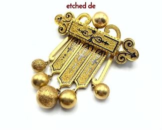 Lot 75 14K Victorian Gold Brooch Pin. Pin with black etched de
