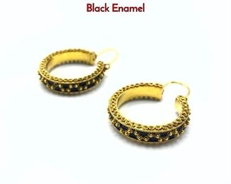 Lot 79 Pr 18K Gold Large Hoop Pierced Earrings. Black Enamel