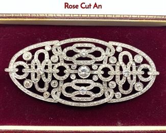 Lot 81 Platinum Diamond Large Brooch Pin. Single Rose Cut An