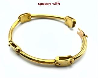 Lot 82 18K Gold Bracelet. Long round links with spacers with