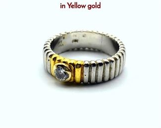 Lot 84 18K White Gold Band Ring. Center Diamond in Yellow gold