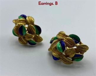 Lot 87 Italian 18K Gold Enamel Earrings. Clip on Earrings. B
