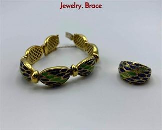 Lot 88 2pc 18K Gold Blue Green Enamel Italian Jewelry. Brace