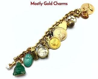Lot 90 18K Gold Charm Bracelet. Large Heavy Mostly Gold Charms