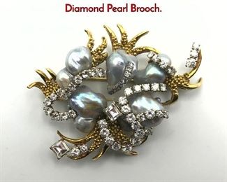 Lot 92 ENRICO SERAFINI Italian 18K Gold Diamond Pearl Brooch.