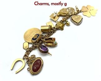 Lot 96 14K Gold Charm Bracelet. Heavy Vintage Charms, mostly g