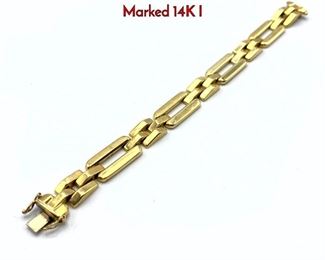 Lot 100 14K Gold Bracelet. Long rectangular links. Marked 14K I