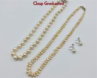 Lot 104 4pc Pearl Jewelry. 1 14K Gold Diamond Clasp Graduated