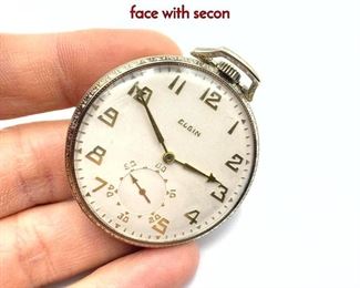 Lot 107 14K White Gold ELGIN Pocketwatch. White face with secon