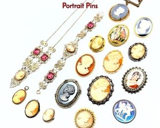 Lot 123 18pc Costume Jewelry Lot. Mostly Cameos Portrait Pins