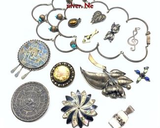 Lot 124 13pc Costume Jewelry Lot. Mostly sterling or silver. Ne