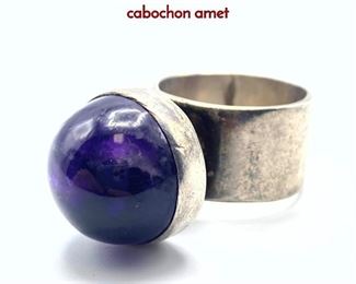 Lot 136 Sterling Mid Century Amethyst Ring. Large cabochon amet