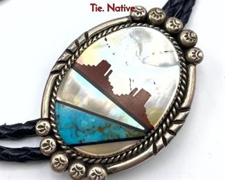 Lot 140 Sterling Silver Inlaid Butte Landscape Bolo Tie. Native