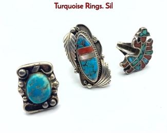 Lot 141 3pc Native American Indian Vintage Turquoise Rings. Sil