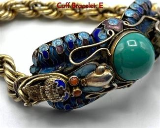 Lot 147 Vintage Chinese Enamel Silver Dragon Cuff Bracelet. E