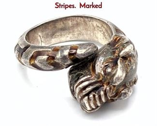 Lot 150 GUCCI Sterling Tiger Ring with Enamel Stripes. Marked