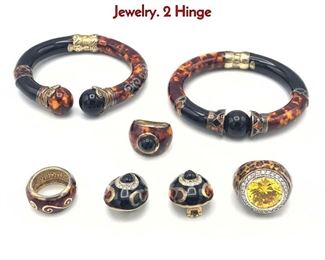 Lot 155 7 Pc Designer Tortoise Enamel Sterling Jewelry. 2 Hinge