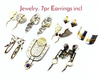 Lot 161 8pc Artisan Studio Modernist Jewelry. 7pr Earrings incl