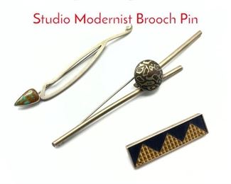Lot 162 3pc Sterling Silver Artisan Studio Modernist Brooch Pin