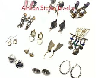 Lot 165 13pc Modernist Silver Jewelry. Artisan Studio Jewelry.