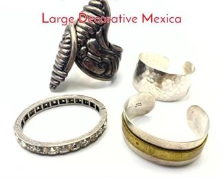 Lot 172 4pc Sterling Silver Bracelet S. Large Decorative Mexica
