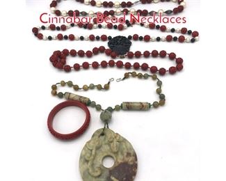 Lot 179 5 Pc Asian Style Jewelry Lot. 3 Cinnabar Bead Necklaces