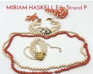 Lot 180 Pearl Coral Tone 5 Pc Lot. MIRIAM HASKELL Five Strand P