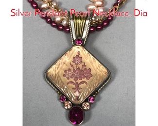 Lot 200 THE DREAMER Sterling Silver Pendant Pearl Necklace. Dia