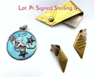 Lot 203 4pc Modernist Artisan Jewelry Lot. Pr Signed Sterling