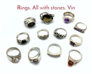 Lot 204 12pc Sterling Silver Ladies Rings. All with stones. Vin