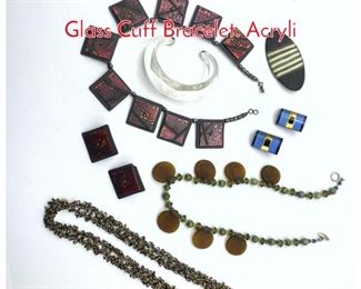 Lot 208 Artisan Studio Jewelry Lot. Glass Cuff Bracelet. Acryli
