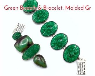 Lot 211 2pc AMY KAHN RUSSELL Green Brooch Bracelet. Molded Gr