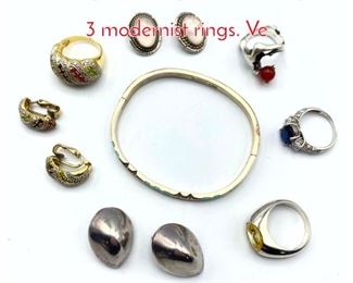 Lot 217 11pc Sterling Silver Jewelry Lot. 3 modernist rings. Ve