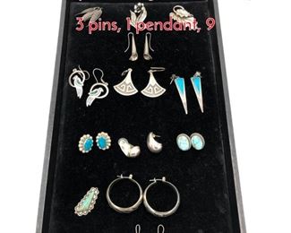 Lot 218 13pc Sterling Silver Jewelry Lot. 3 pins, 1 pendant, 9