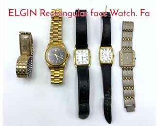 Lot 224 5pc Vintage watch Lot. ELGIN Rectangular face Watch. Fa