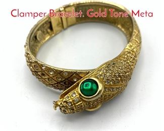 Lot 227 DeNICOLA Figural Snake Clamper Bracelet. Gold Tone Meta