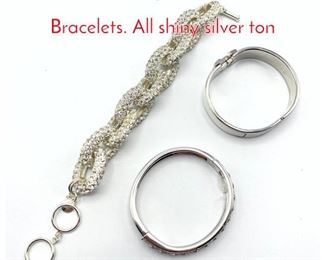 Lot 228 3 Designer Ladies Dress Bracelets. All shiny silver ton