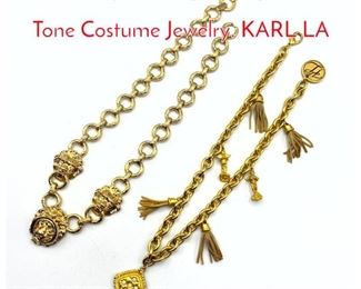 Lot 230 2pc Vintage Designer Gold Tone Costume Jewelry. KARL LA