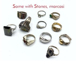 Lot 241 11pc Sterling Silver Rings. Some with Stones, marcasi
