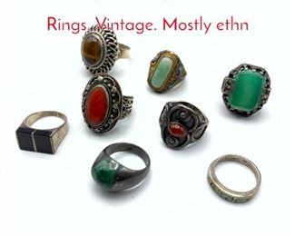 Lot 242 8pc Sterling Silver Stone Rings. Vintage. Mostly ethn