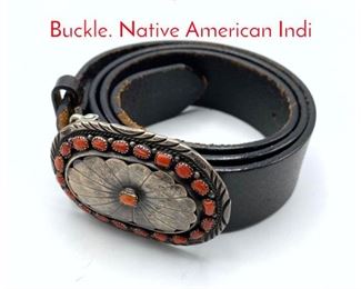 Lot 247 Sterling Silver Coral Belt Buckle. Native American Indi