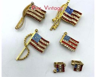 Lot 251 6pc Crystal Rhinestone Flag Pins. Vintage.