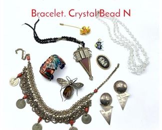 Lot 252 9pc Vintage Jewelry. Brooches. Bracelet. Crystal Bead N